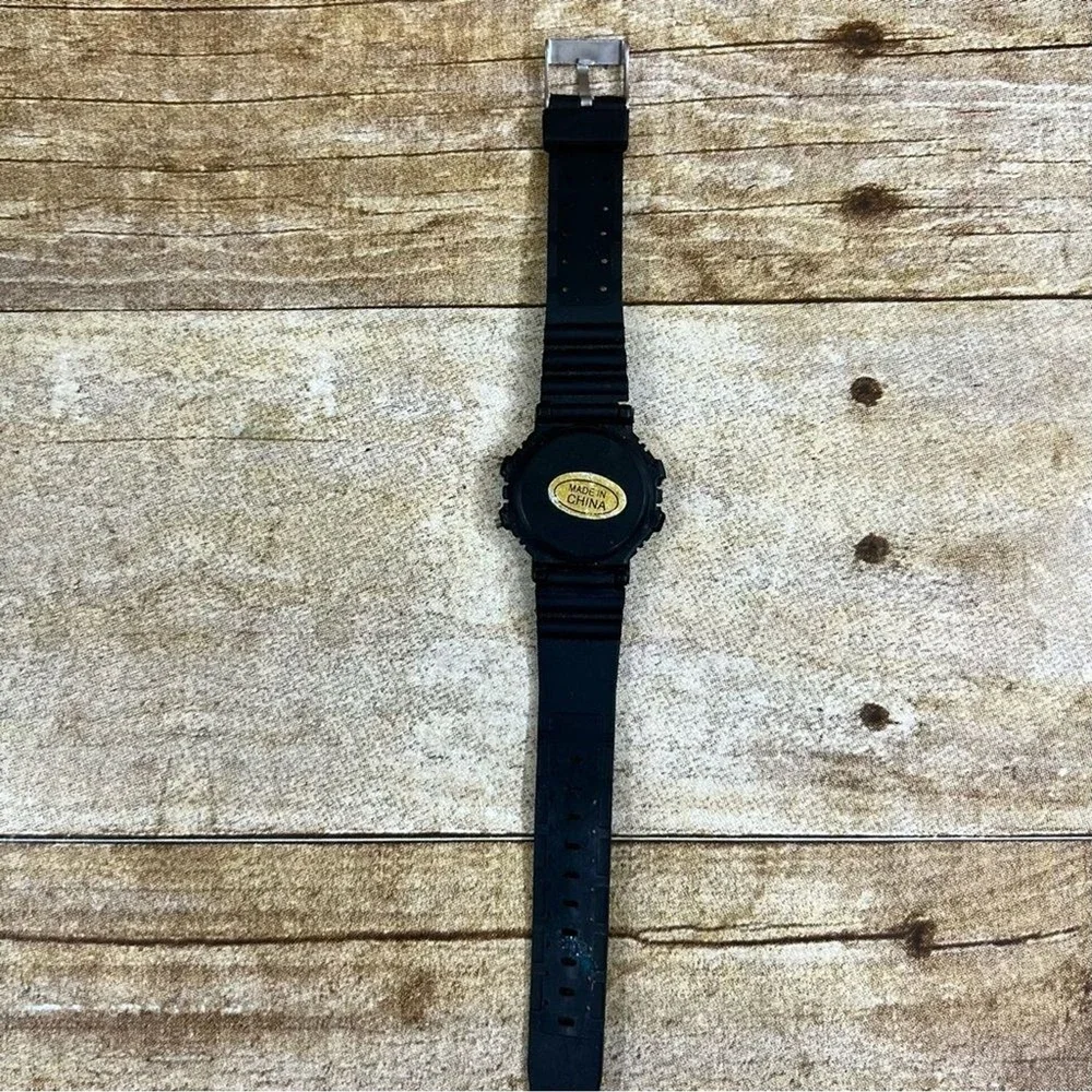 Jarum World Time Digital Sports Watch Black Quartz Resin Strap‎ Mens Womens